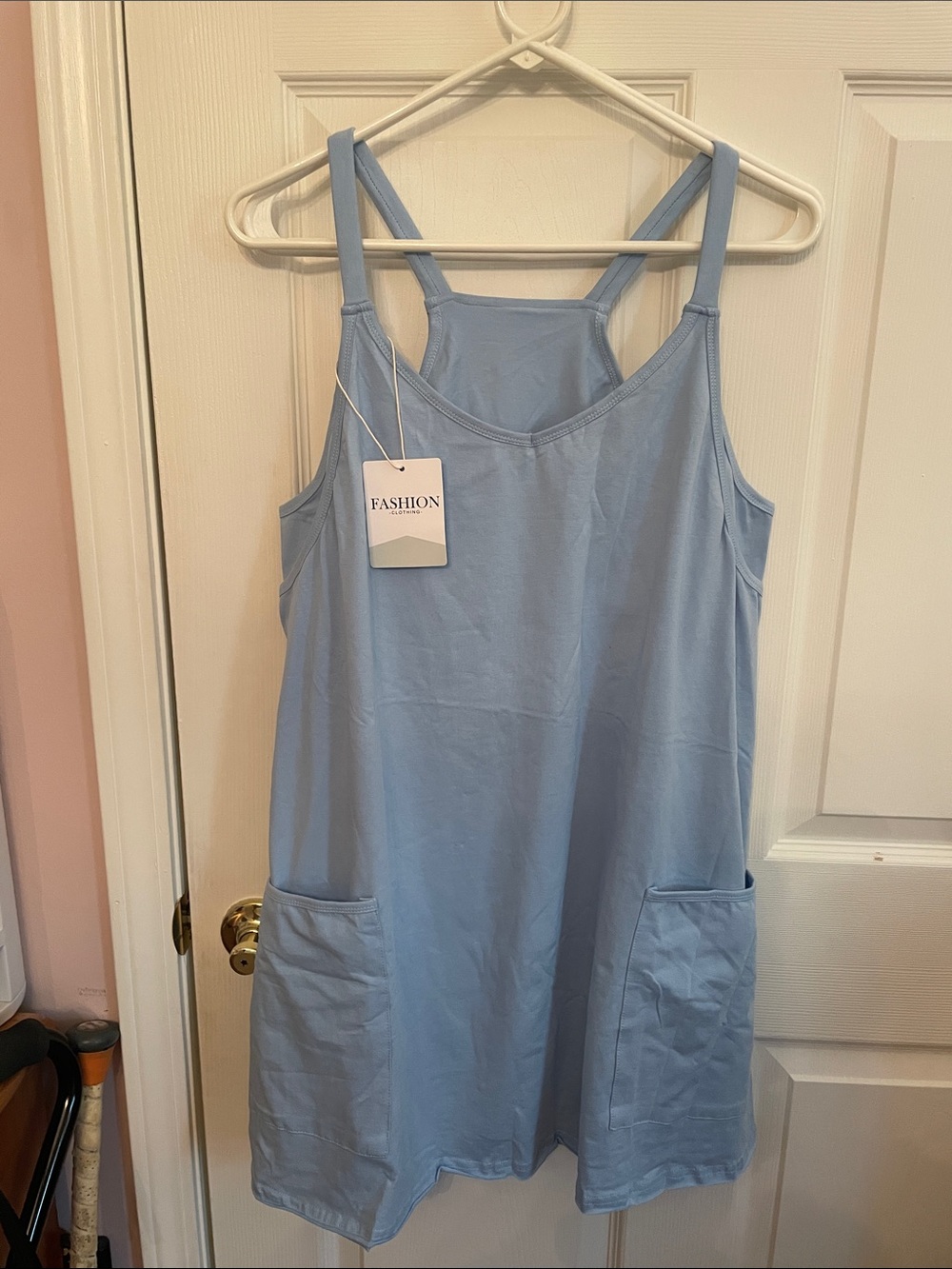 Sleeveless Light Blue Pocketed Romper Dress by FASHION